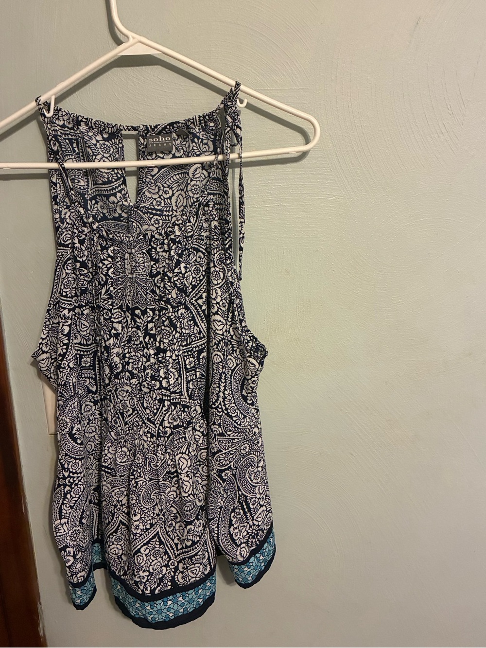Soho Navy and White Paisley Tank with Teal Border